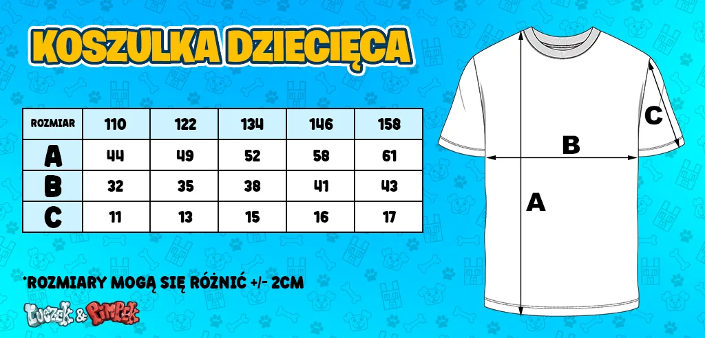 Tabela rozmiarów: koszulka