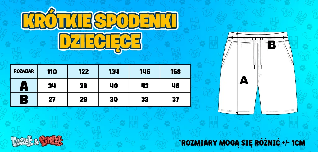 Tabela rozmiarów: krótkie spodenki
