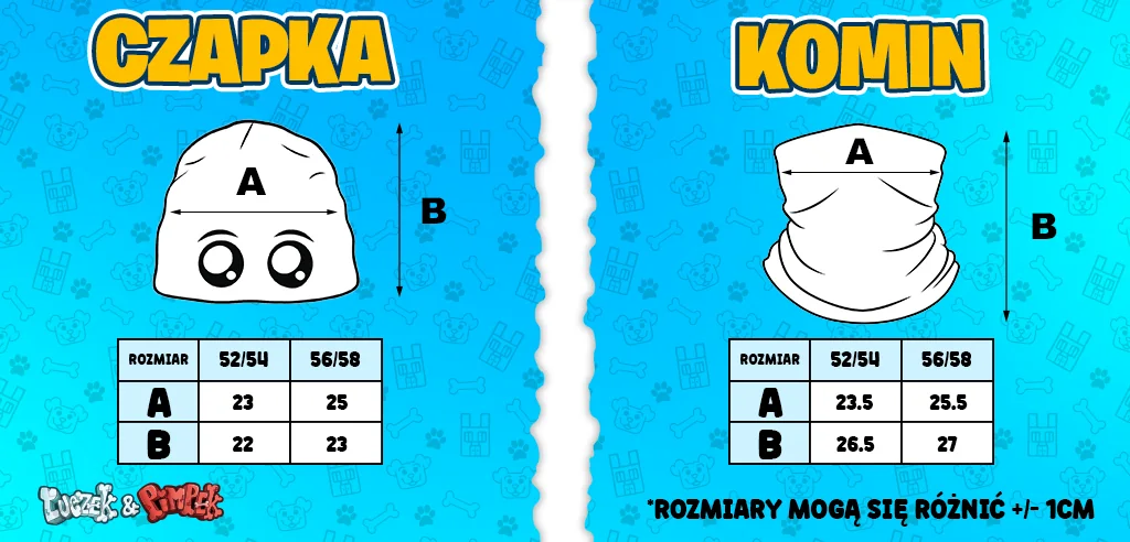 Tabela rozmiarów: czapka i komin